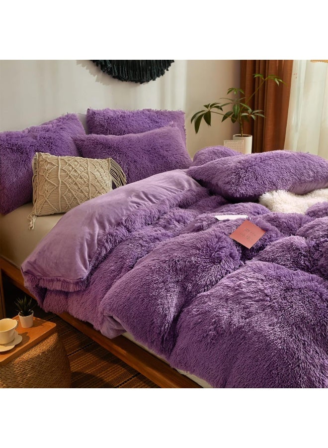 Besfunny 5 PCS Shaggy Duvet Cover Bedding Set - Long Faux Fur Luxury Ultra Soft Cozy (Full/Queen, Purple) - Image 3